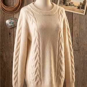 Maurices Cream Cable Knit Crewneck Sweater